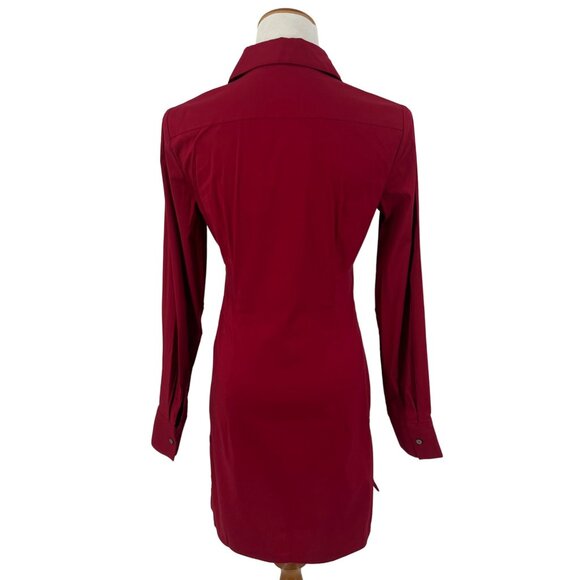 NWT Express Design Studio Red L/S Button-Down Tunic Blouse | Office Siren Preppy - Picture 8 of 15
